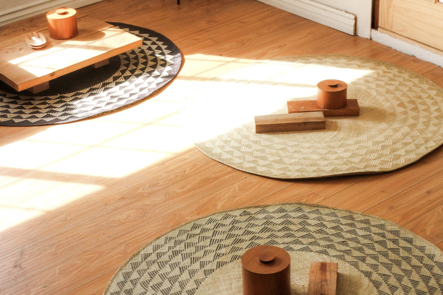 Round Woven Tan Area Rug