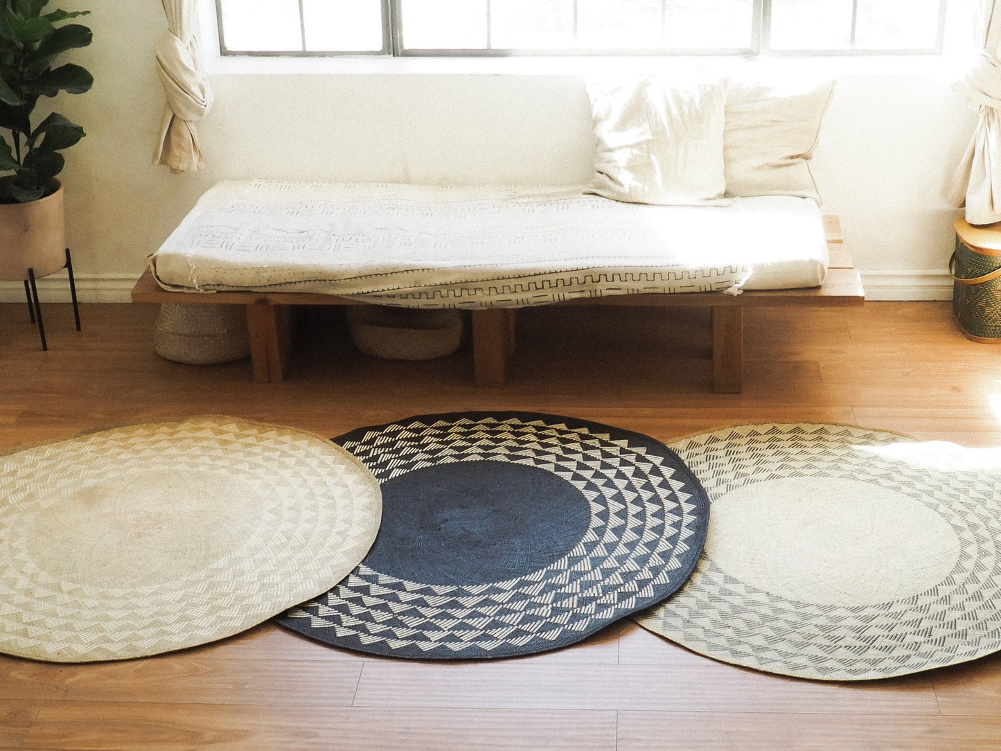 Round Woven Tan Area Rug