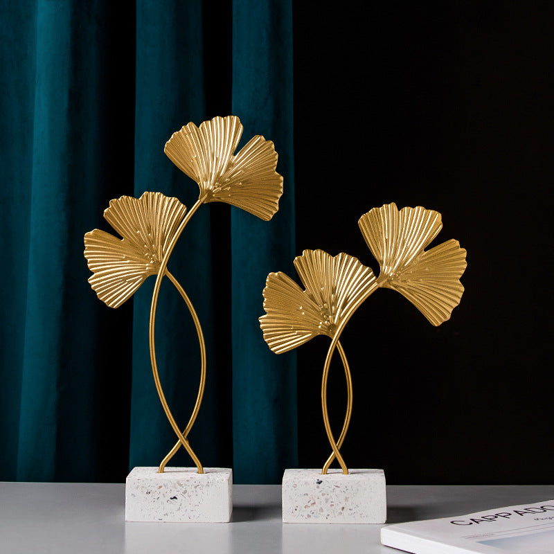 Marble Base Ginkgo Leaf Metal Ornaments