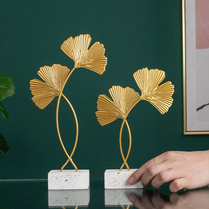 Marble Base Ginkgo Leaf Metal Ornaments
