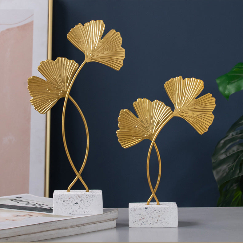 Marble Base Ginkgo Leaf Metal Ornaments